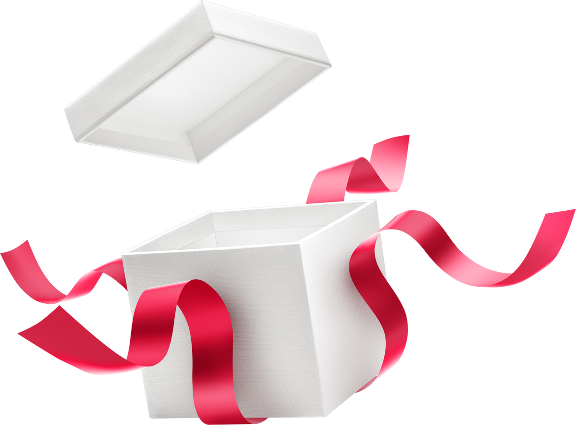 Opened gift box with red ribbon